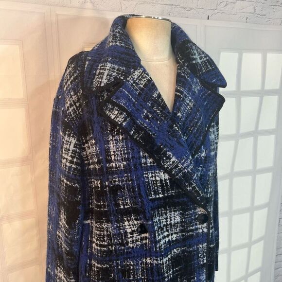 Fuzzi Blue Plaid Knitted Unlined Sweater Shacket Coat Size S - Picture 2 of 11